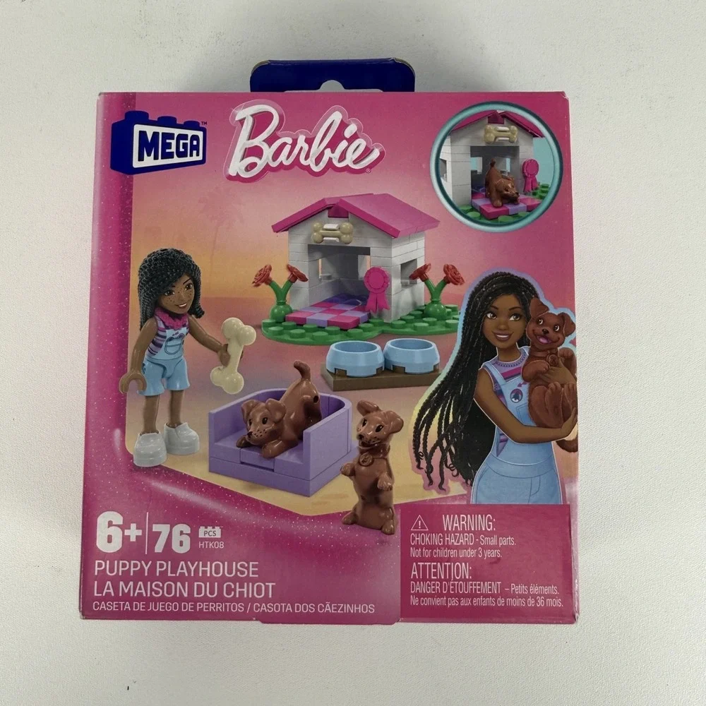 MEGA Barbie Puppy Playhouse 76 Pcs Building Set Ages‎ 6+ Mattel Sealed Box